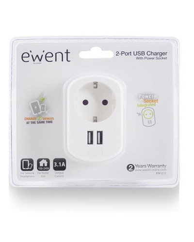 EWENT EW1211 Cargador 2 puertos usb 3.1A