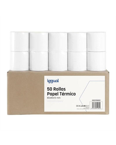 iggual Caja 50 rollos papel térmico 80x80x13 mm