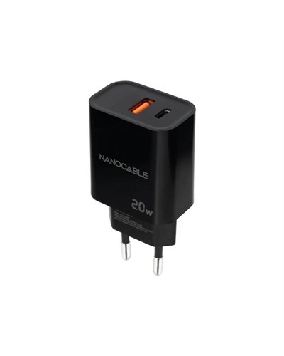 Nanocable Cargador USB-C/PD+USB-A/QC 20W Negro