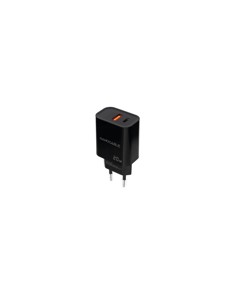 Nanocable Cargador USB-C/PD+USB-A/QC 20W Negro