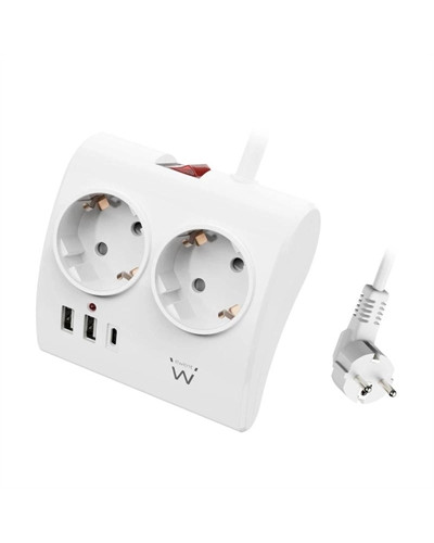 EWENT EW3870 Regleta 2  Shucko 2 Usb-A 1 Usb-C Bl.
