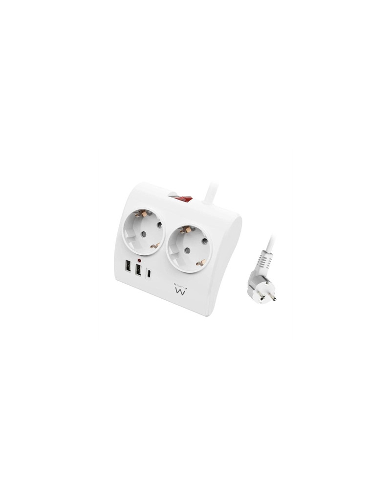 EWENT EW3870 Regleta 2  Shucko 2 Usb-A 1 Usb-C Bl.