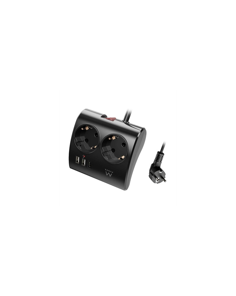 EWENT EW3871 Regleta 2  Shucko 2 Usb-A 1 Usb-C Neg
