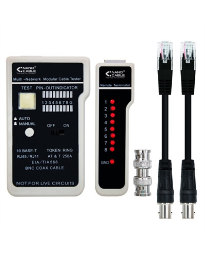 Nanocable Testeador cable RJ11/RJ12/RJ45, coaxial