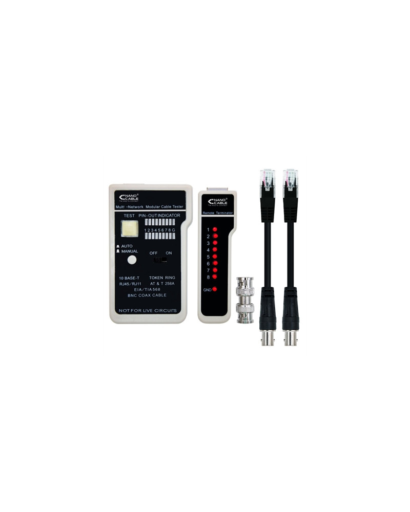 Nanocable Testeador cable RJ11/RJ12/RJ45, coaxial