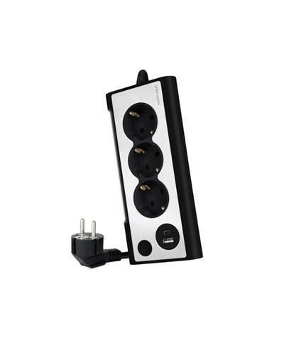 Nanocable Regleta 3 tomas schuko + 2 USB luz Negro