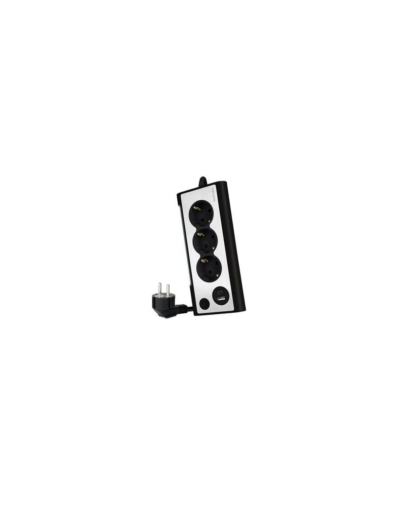 Nanocable Regleta 3 tomas schuko + 2 USB luz Negro