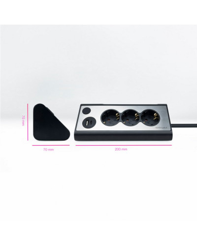 Nanocable Regleta 3 tomas schuko + 2 USB luz Negro