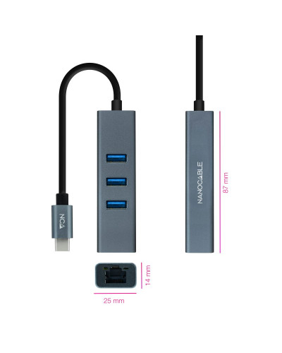 Nanocable Conversor USB-C Ethernet +3xUSB 3.0
