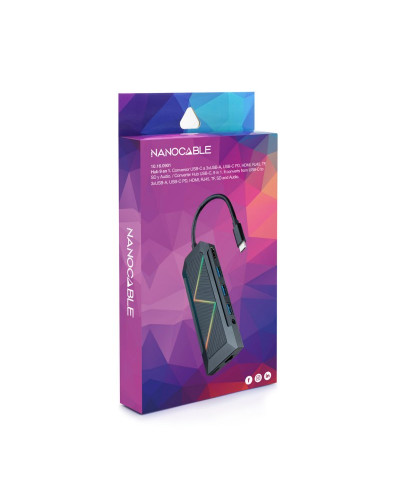 Nanocable Hub 9en1 USB+USB-C+HDMI+RJ+TF+SD+Jack