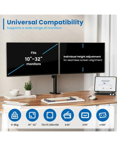 EWENT EW1512 Soporte mesa 2 monitor 13-32"