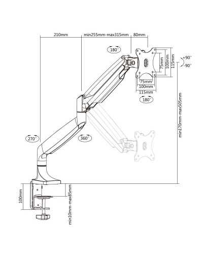 TooQ Soporte mesa incli/gira 1 brazo 13" a 32"