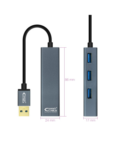 Nanocable Hub USB 3.0 4 x USB 3.0 10cm. Gris
