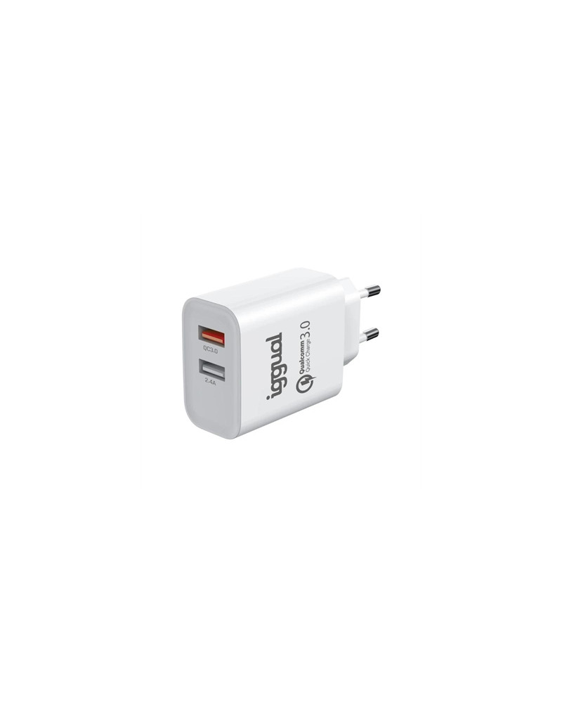 iggual Cargador doble 2xUSB carga rápida QC3.0 30W