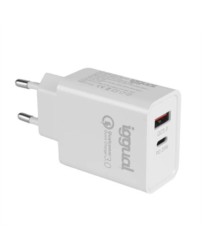 iggual Cargador doble USB QC3.0 + tipo C PD 20W