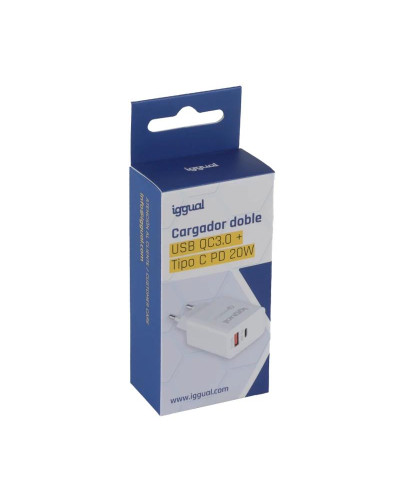iggual Cargador doble USB QC3.0 + tipo C PD 20W