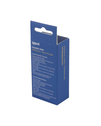 iggual Cargador doble USB QC3.0 + tipo C PD 20W