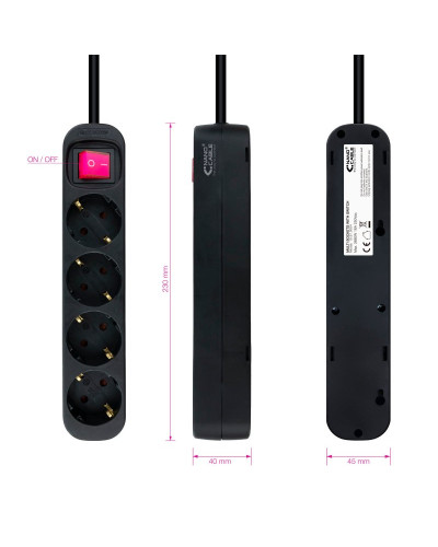 Nanocable Regleta 4 tomas con interruptor Negro