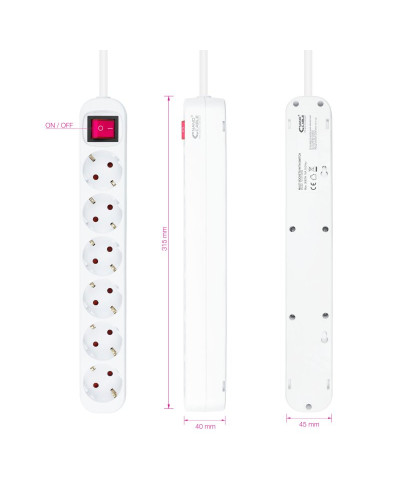 Nanocable Regleta 6 tomas con interruptor Blanca