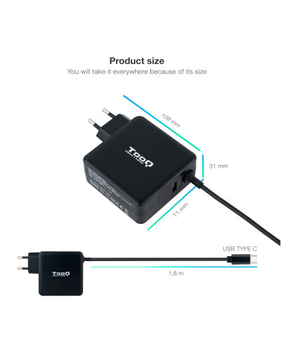 Tooq Cargador portátil conector USB-C 65W