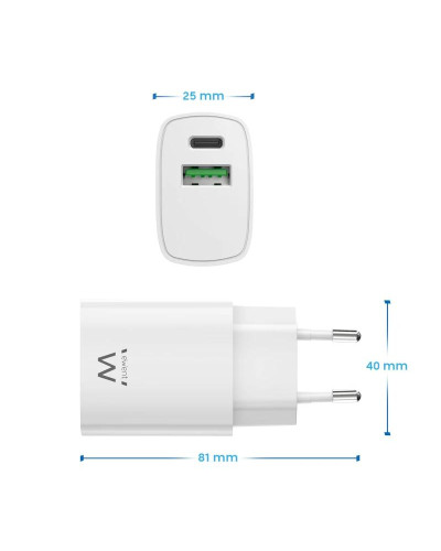 EWENT Cargador rapido Q3 20w Usb-C y Usb-A