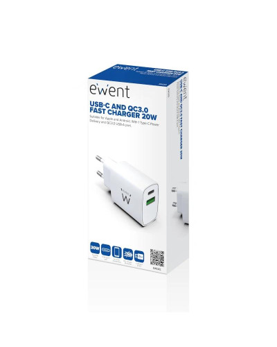 EWENT Cargador rapido Q3 20w Usb-C y Usb-A
