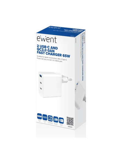 EWENT Cargador carga rapido 65w usb-c y usb-a