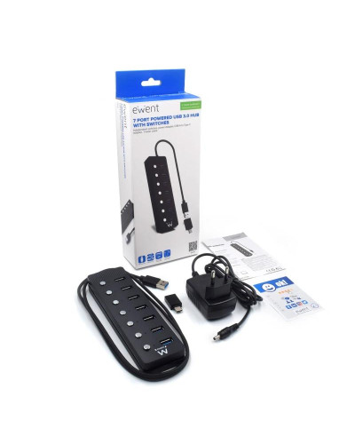 EWENT Hub usb-usb-c 7 ptos interruptor c/alimen.