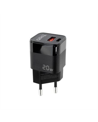 Tooq Cargador pared USB-C PD +USB-A QC 20W Negro