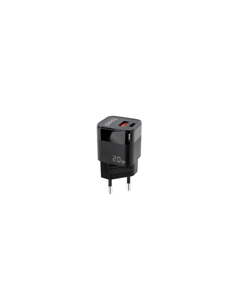 Tooq Cargador pared USB-C PD +USB-A QC 20W Negro