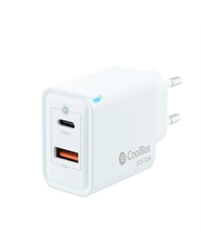 Coolbox Cargador Gan 30W USB-C/USB-A PARED