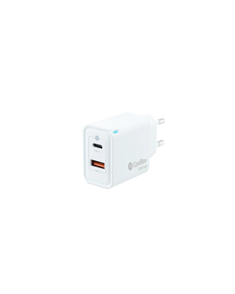 Coolbox Cargador Gan 30W USB-C/USB-A PARED